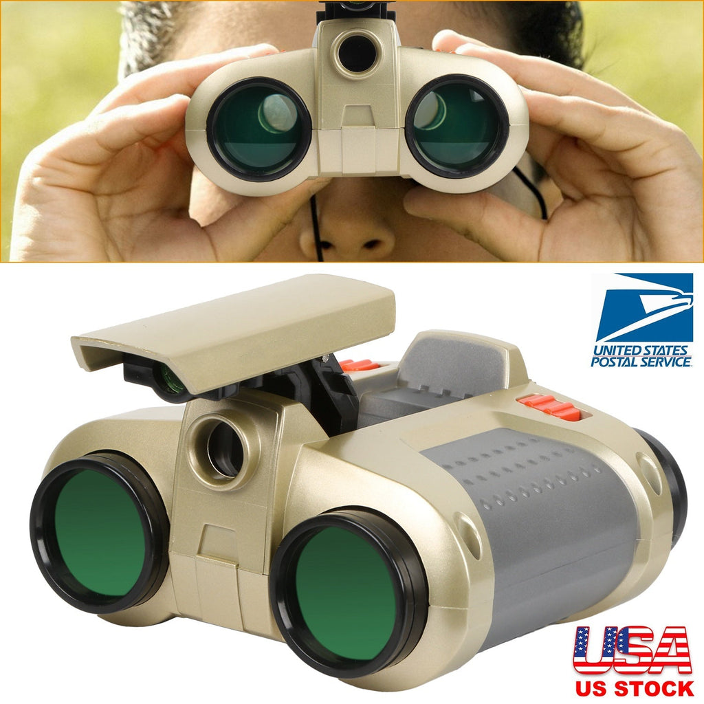 4X30 Kids Toy Night Vision Binoculars with Pop-Up LED Light Portable Neck Strap for Watching Hiking Travelling