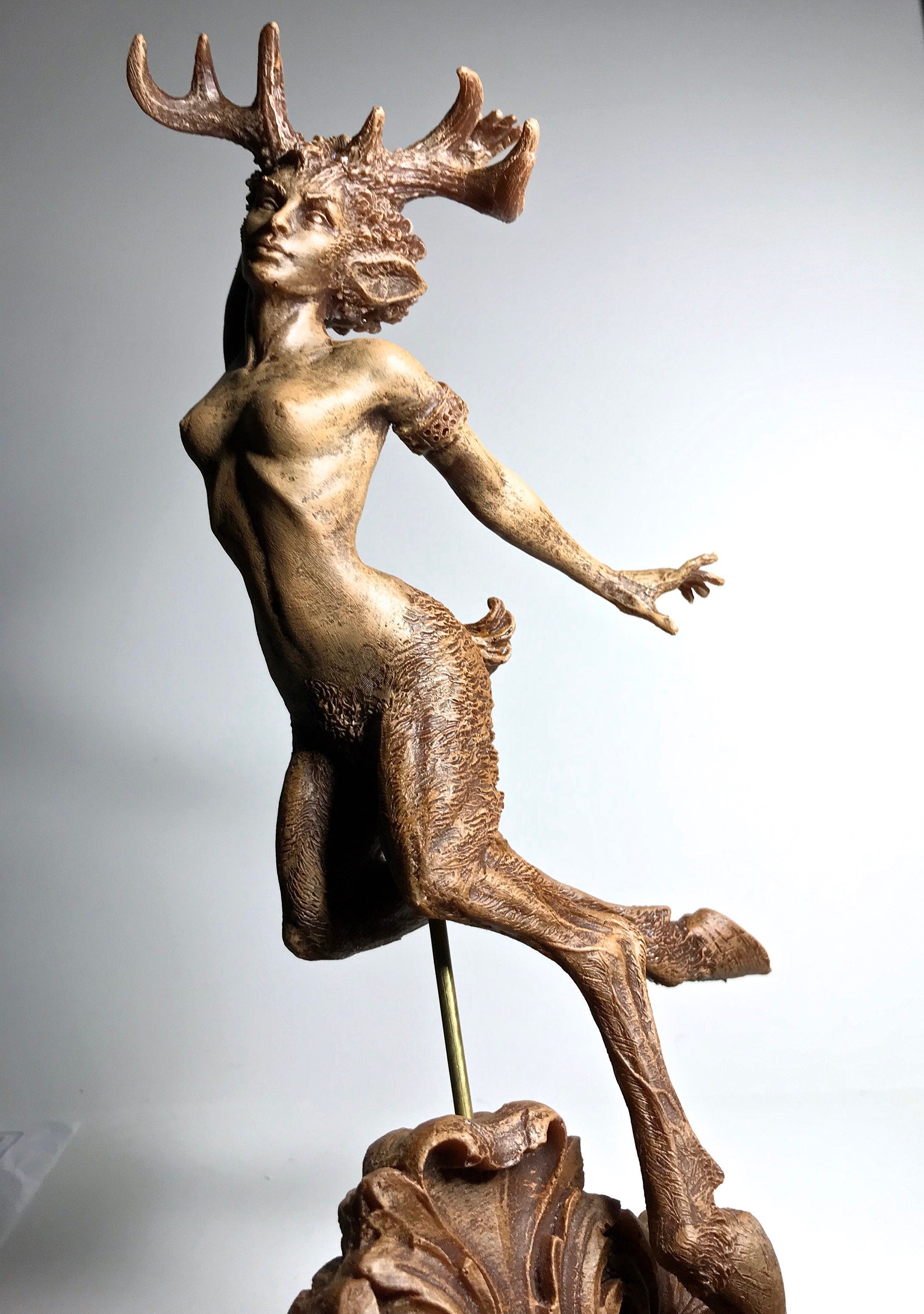 Faun Statue, Hand Painted Resin Sculpture | Mythical Forest Creature Figurine | Woodland Female Satyr Statue for Fantasy Art Decor