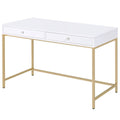 Ottey - Vanity Desk (Same 92540) - White High Gloss & Gold