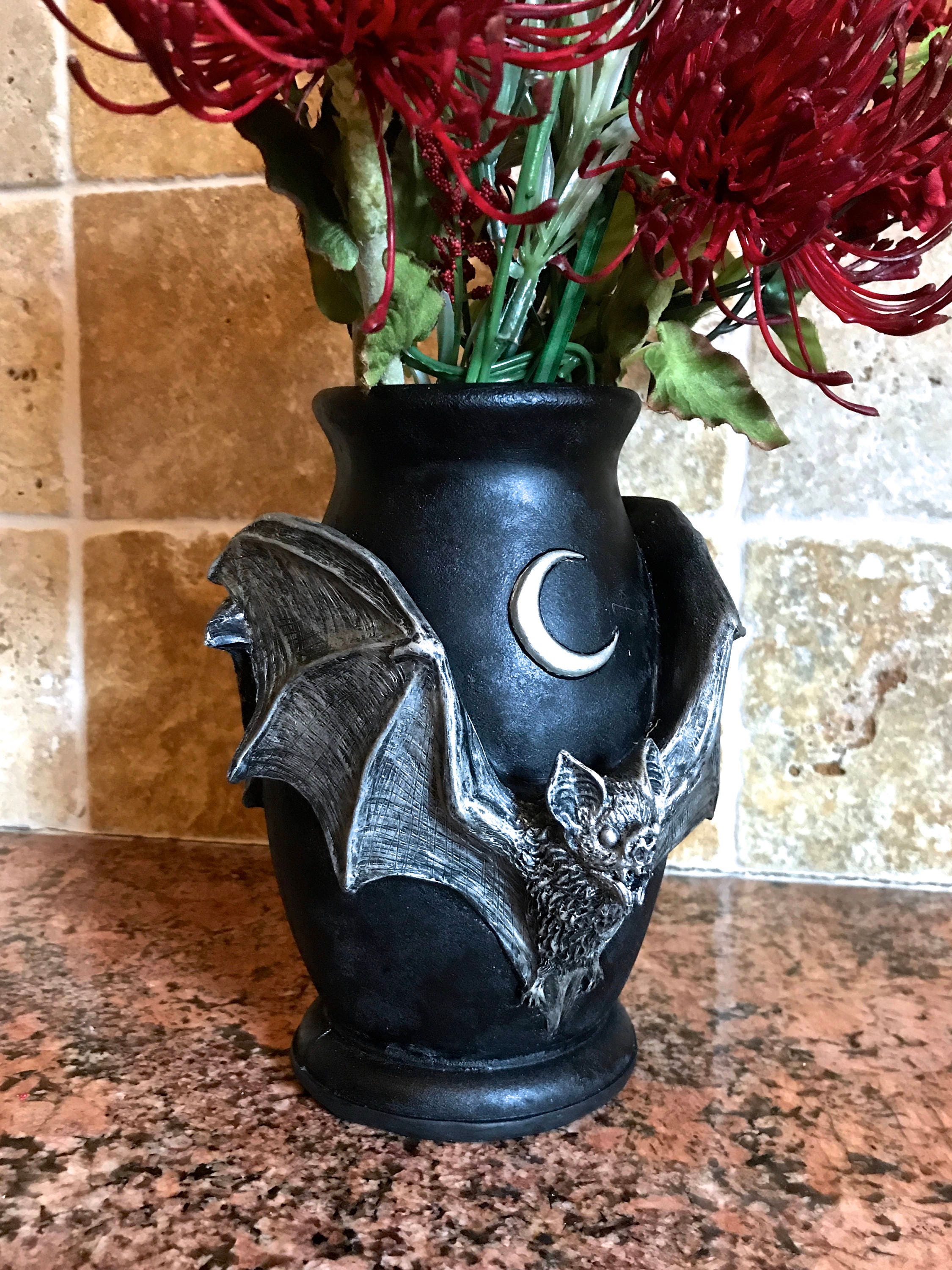 Vampire Bat Vase, Hand Painted Resin Sculpture | Unique Gothic Home Decor | Bat Vase Spooky Halloween Gift and Gothic Home Decor