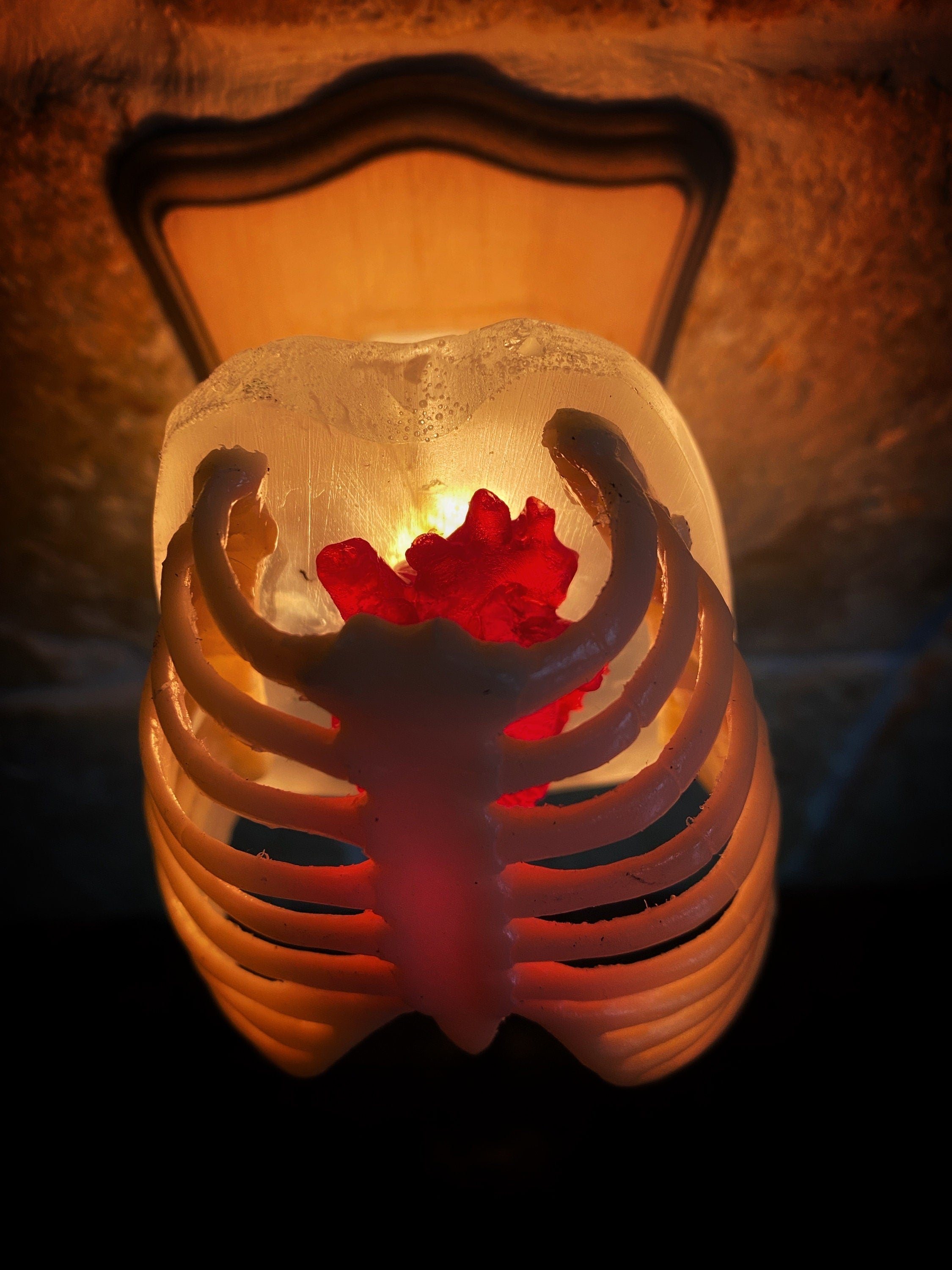 Rib Cage and Heart Nightlight, Hand Painted Resin Sculpture | Gothic Night Light |  Human Anatomy Lighting for Gothic Fantasy Home Decor