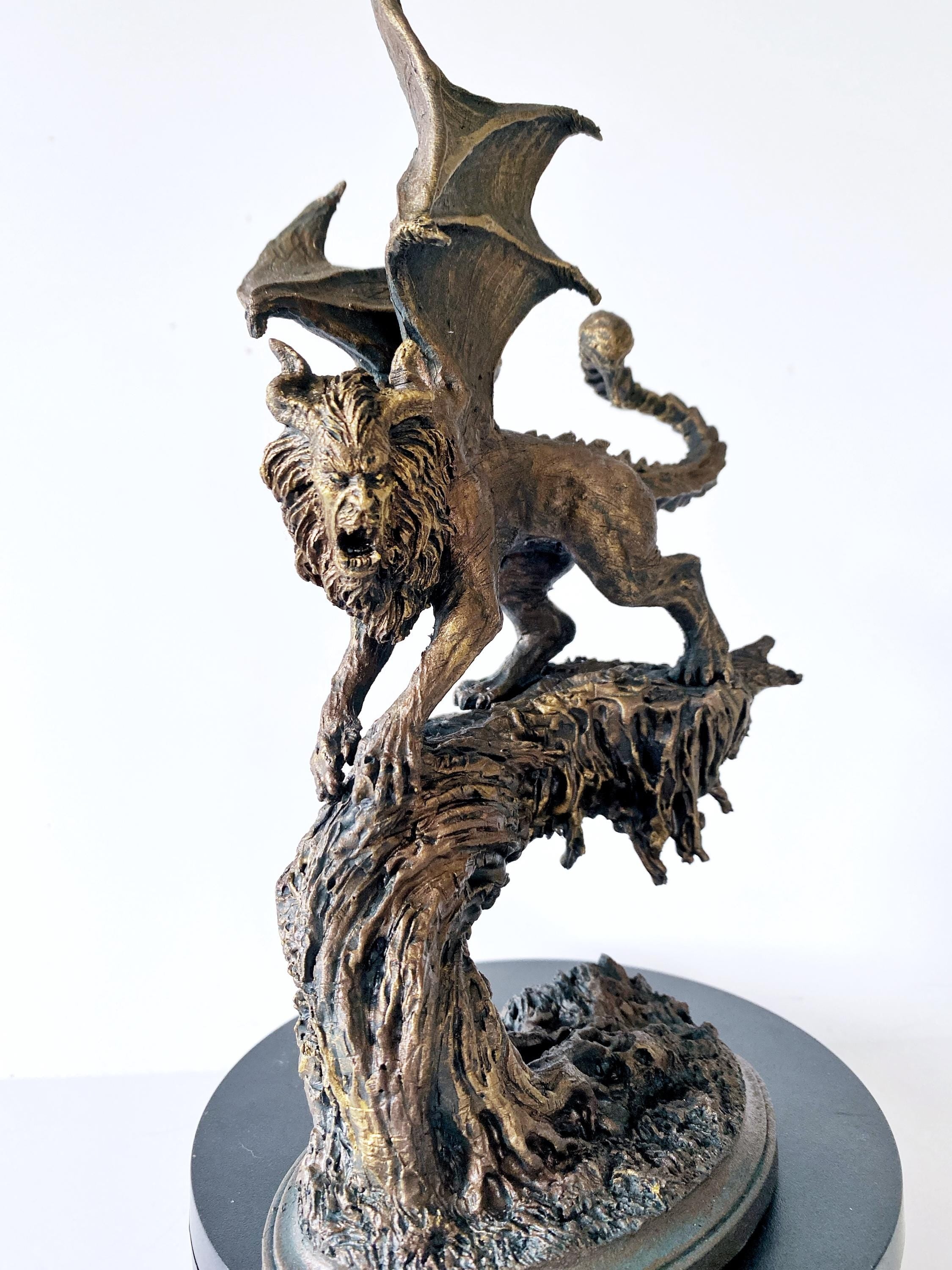 Manticore Statue, Hand Painted Resin Sculpture | Mythical Creature Figurine | Unique Legendary Manticore Monster Figurine. Fantasy Art Gift