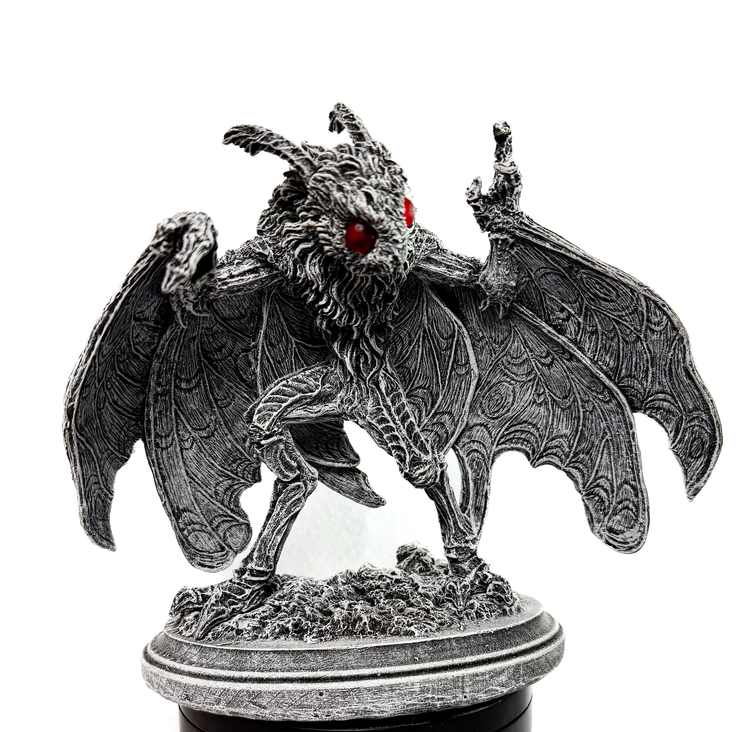 Mothman Statue, Hand Painted Resin Sculpture | Cryptozoology Creature Figurine | Urban Legend Moth Man Monster Figurine, Horror Art Decor