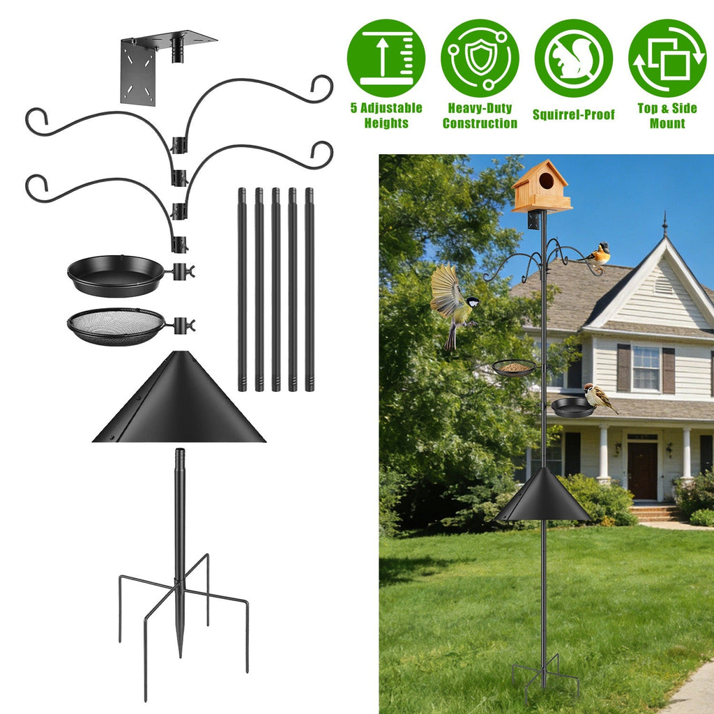 94Inch Squirrel Proof Bird Feeder Pole Heavy-Duty Bird House Pole  Outdoor Bird Feeding Station with 5 Adjustable Heights 4 Shepherd Hooks Top & Side