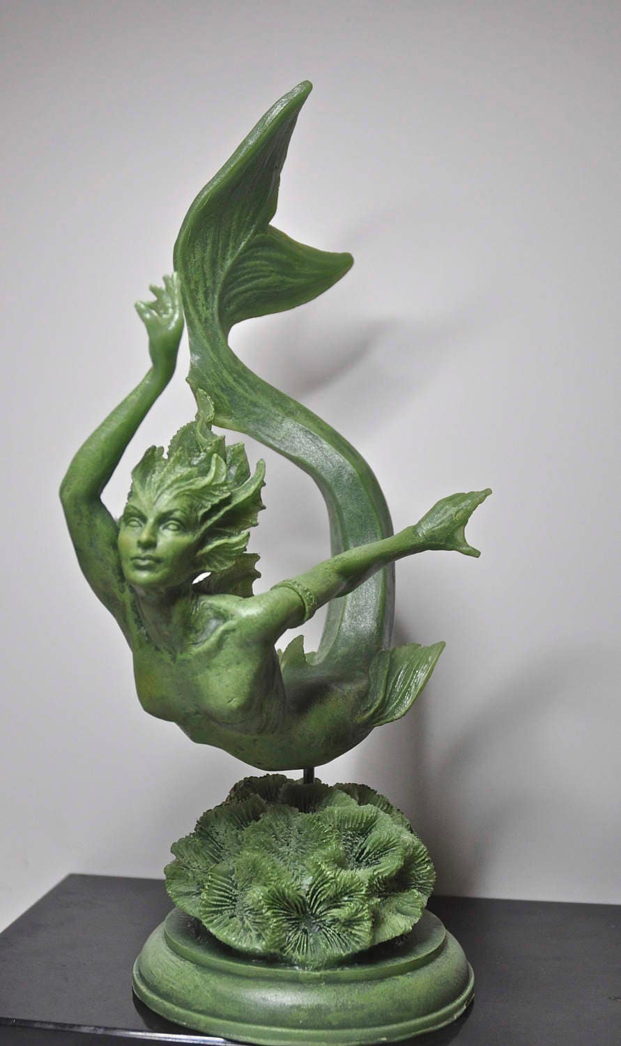 Mermaid Statue, Hand Painted Resin Sculpture, Jade Finish| Mythical Creature Figurine| Unique Legendary Mermaid Figurine Fantasy Art Decor