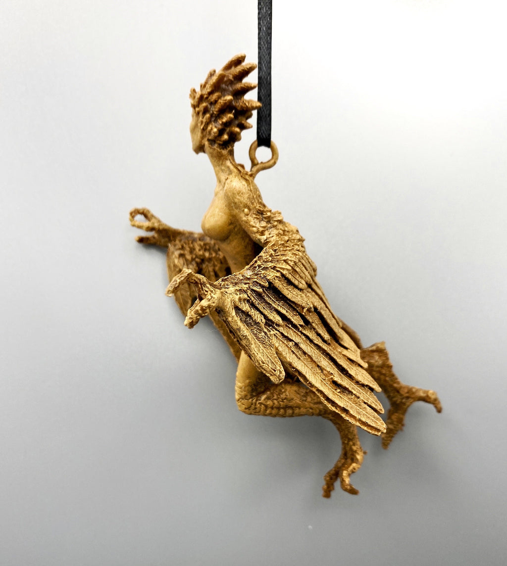 Harpy Ornament, Hand Painted Resin Sculpture | Mythical Creature Figurine | Unique Legendary Bird Woman Ornament. Fantasy Art Holiday Decor
