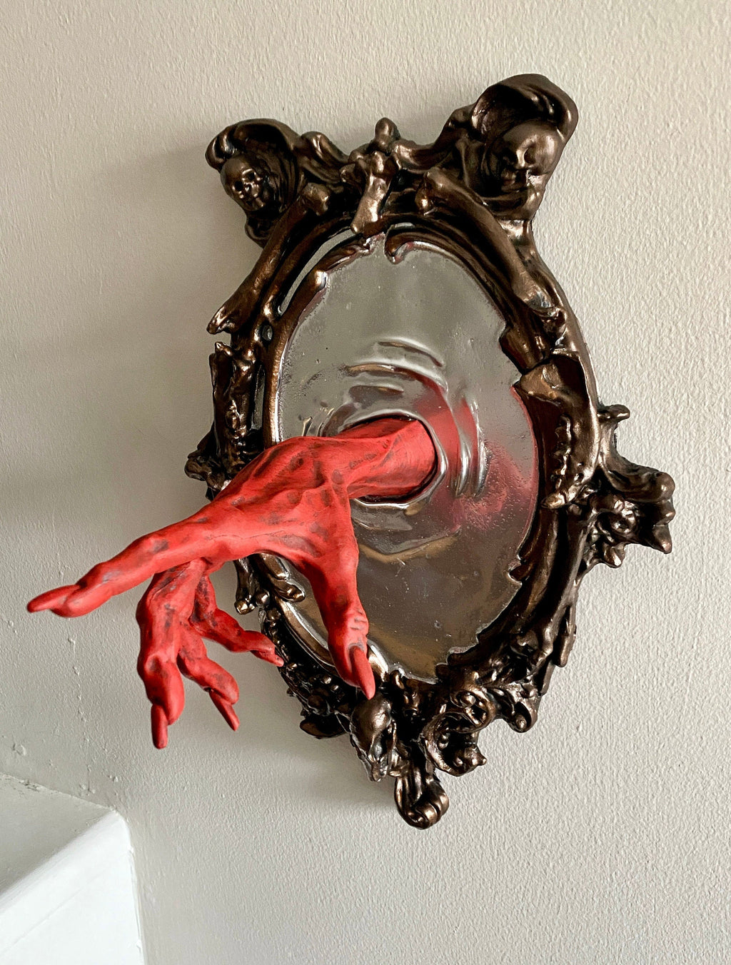 Spectral Hand Wall Plaque, Large Version, Blood Red, Resin | Victorian Gothic Haunted Wall Art |Ghost Hand for Halloween, Spooky Home Decor