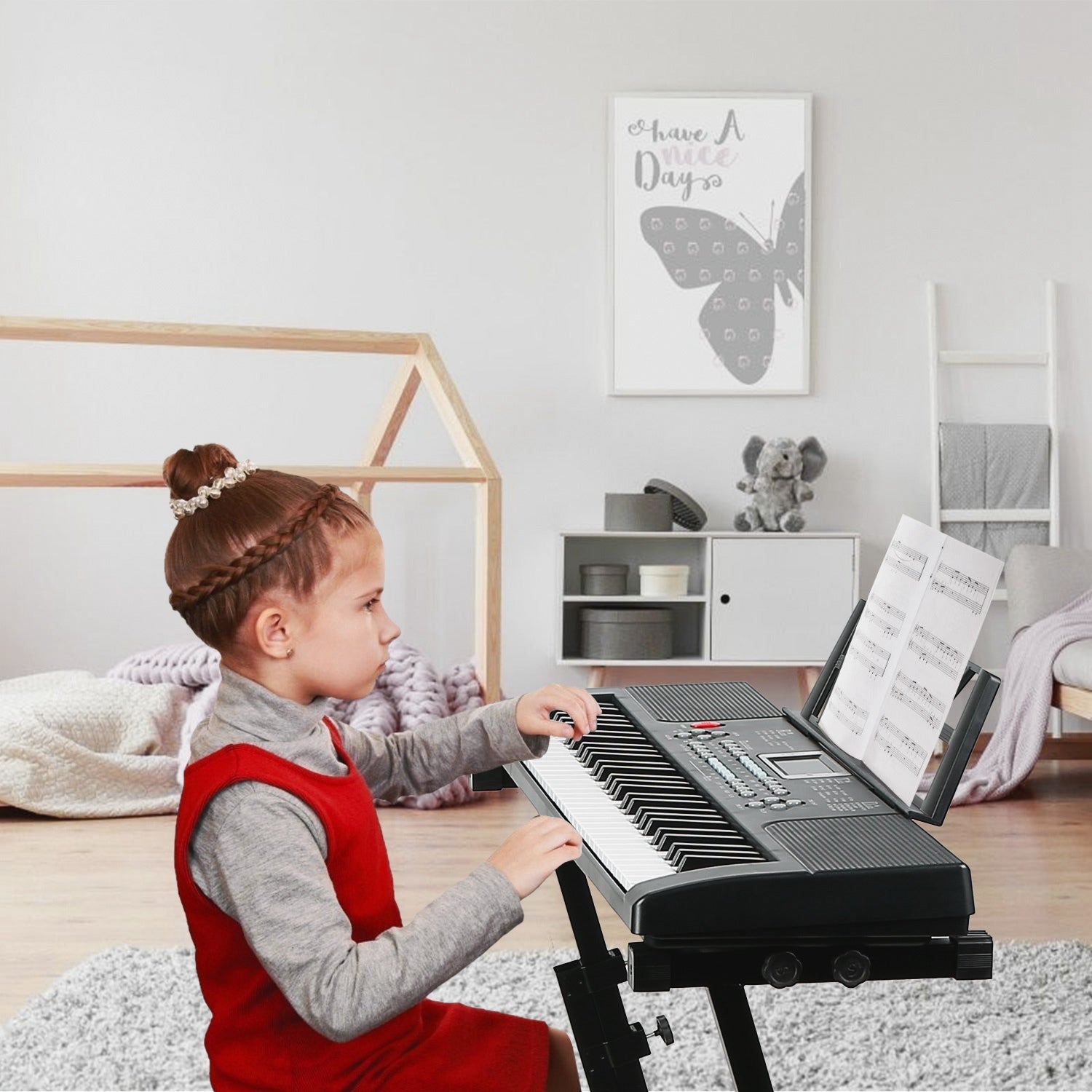 61 Keys Digital Music Electronic Keyboard Electric Musical Piano Instrument Kids Learning Keyboard w/ Stand Microphone For Beginners