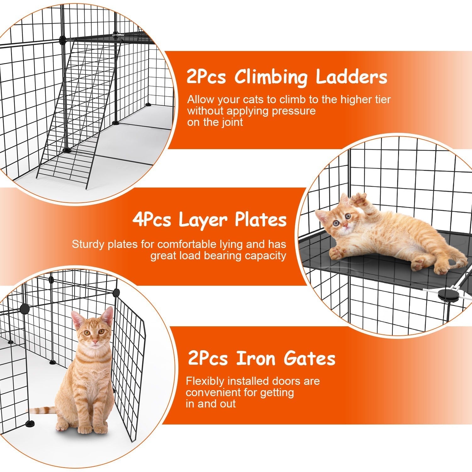 3 Tier Large Cat Cage Enclosure Indoor Cat Playpen Iron Construction Cat House Detachable Cat Crate With 2 Ladders Doors For 1-4 Cats 41.73ÓL x 41.73Ó