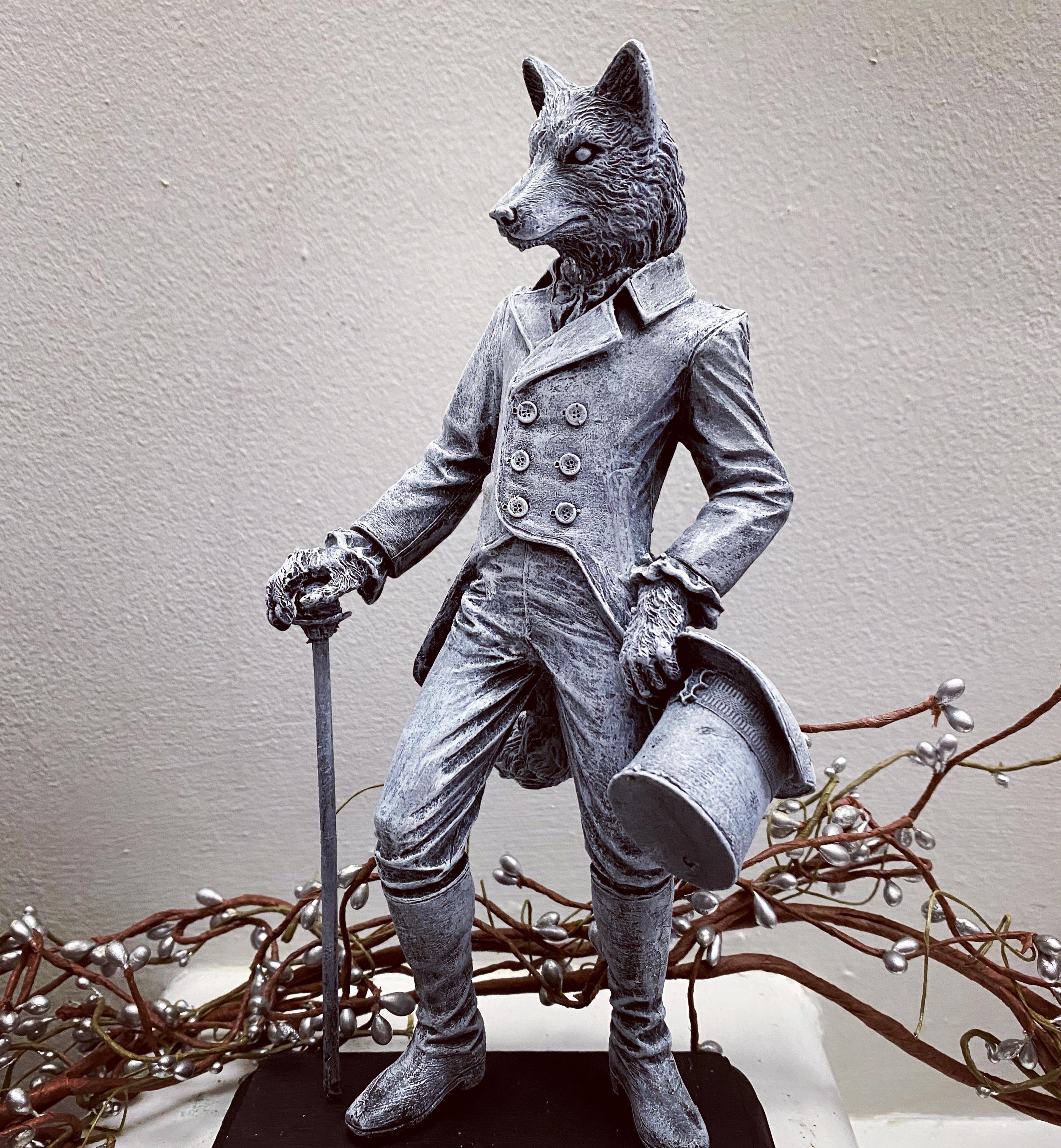 Gentleman Wolf Statue, Hand Painted Resin Sculpture | Mythical Creature Figurine | Unique Fairy Tale Werewolf Figurine. Fantasy Art Decor