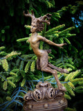 Faun Statue, Hand Painted Resin Sculpture | Mythical Forest Creature Figurine | Woodland Female Satyr Statue for Fantasy Art Decor
