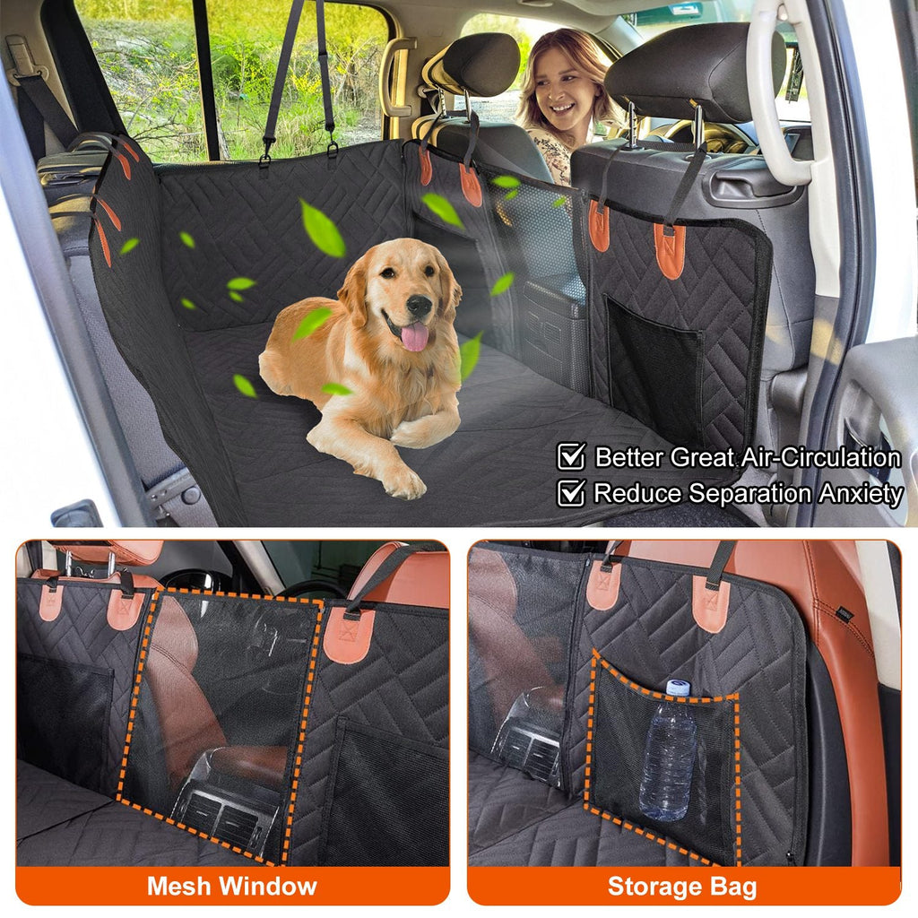 Dog Car Seat Cover For Back Seat Waterproof Oxford Cloth Seat Cover Hammock Non-Slip Scratchproof Back Seat Extender with Side Flap Mesh Window Storag