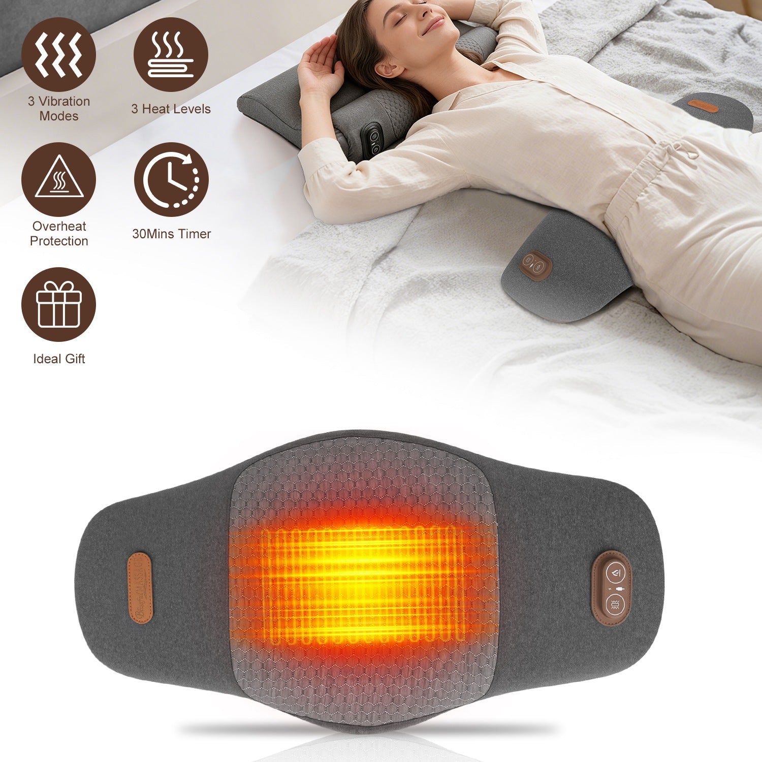 2 In 1 Electric Lumbar Massager Support Pillow Memory Foam Lower Back Massager with Heat Vibration Adapter for Pain Relief