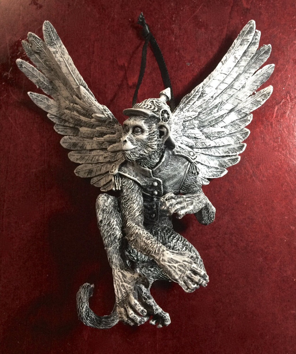 Flying Monkey Ornament, Hand Painted Resin Sculpture | Mythical Creature Figurine | Wizard of Oz Winged Monkey Ornament. Fantasy Art Decor
