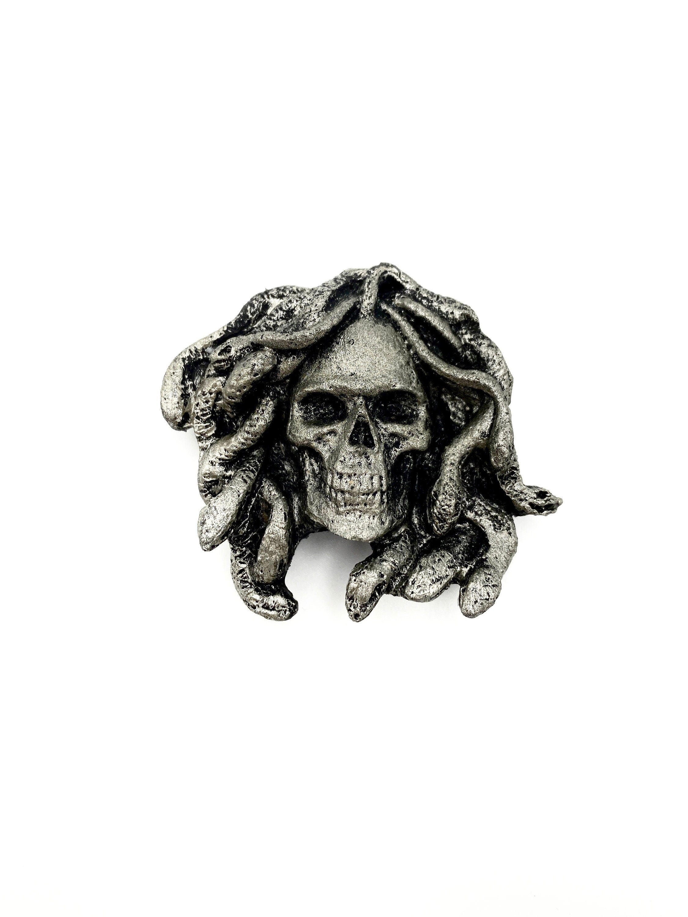 Medusa Skull Magnet, Hand Painted Resin Sculpture | Mythic Fantasy Decor | Medusa Skull Magnet for Fantasy and Gothic Decor
