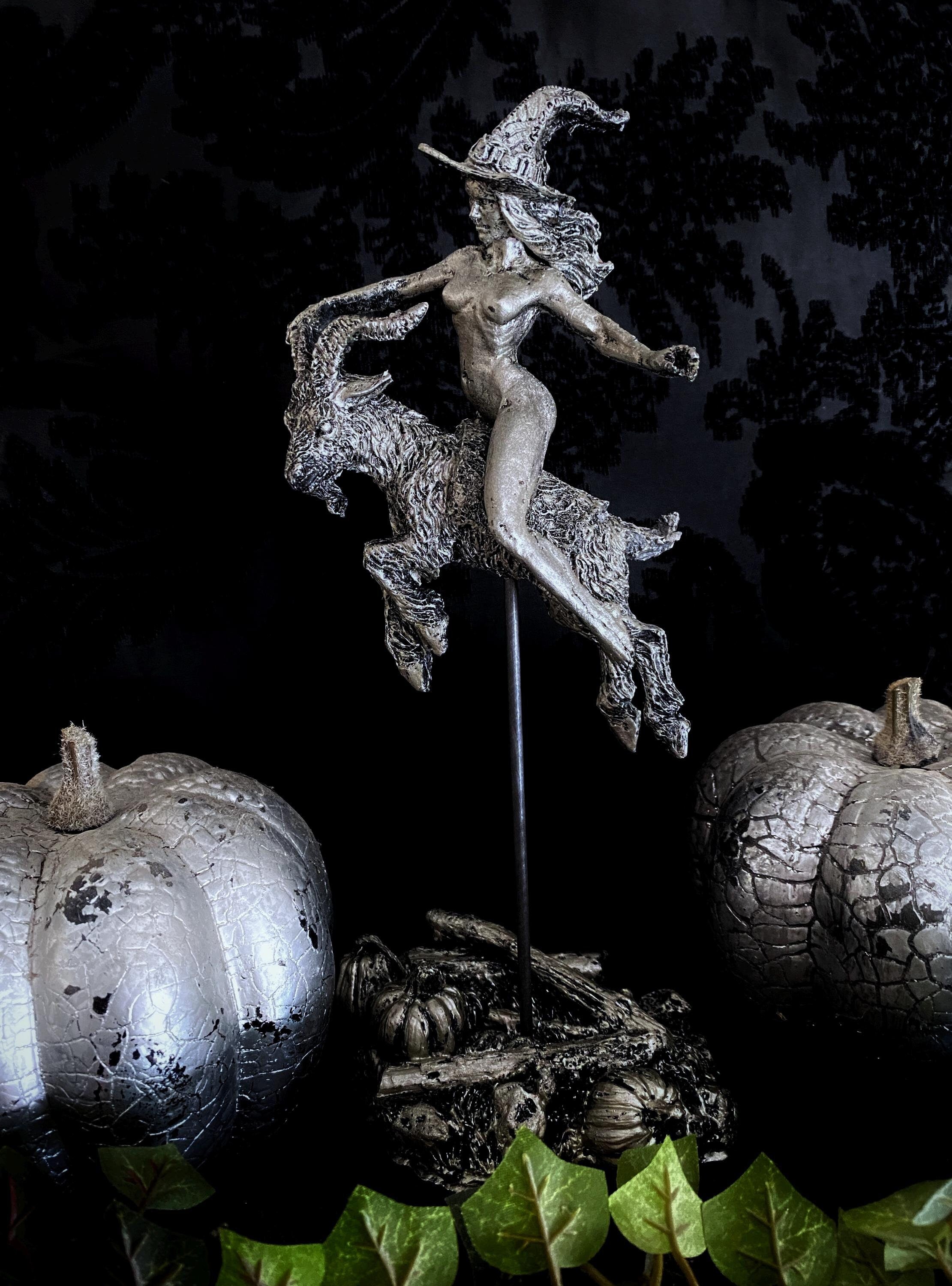 Witch’s Sabbath: Goat Rider Statue, Hand Painted Resin Sculpture | Pagan Folklore Witchcraft Figurine | Witchy Art for Gothic Home Decor