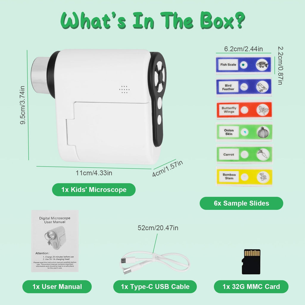 3 In 1 1000X KidsÕ Microscope Telescope Camera Handheld USB Mini Microscope with LED Light 6 Sample Slides 32G MMC Card for Boys Girls Aged 6+ Years O
