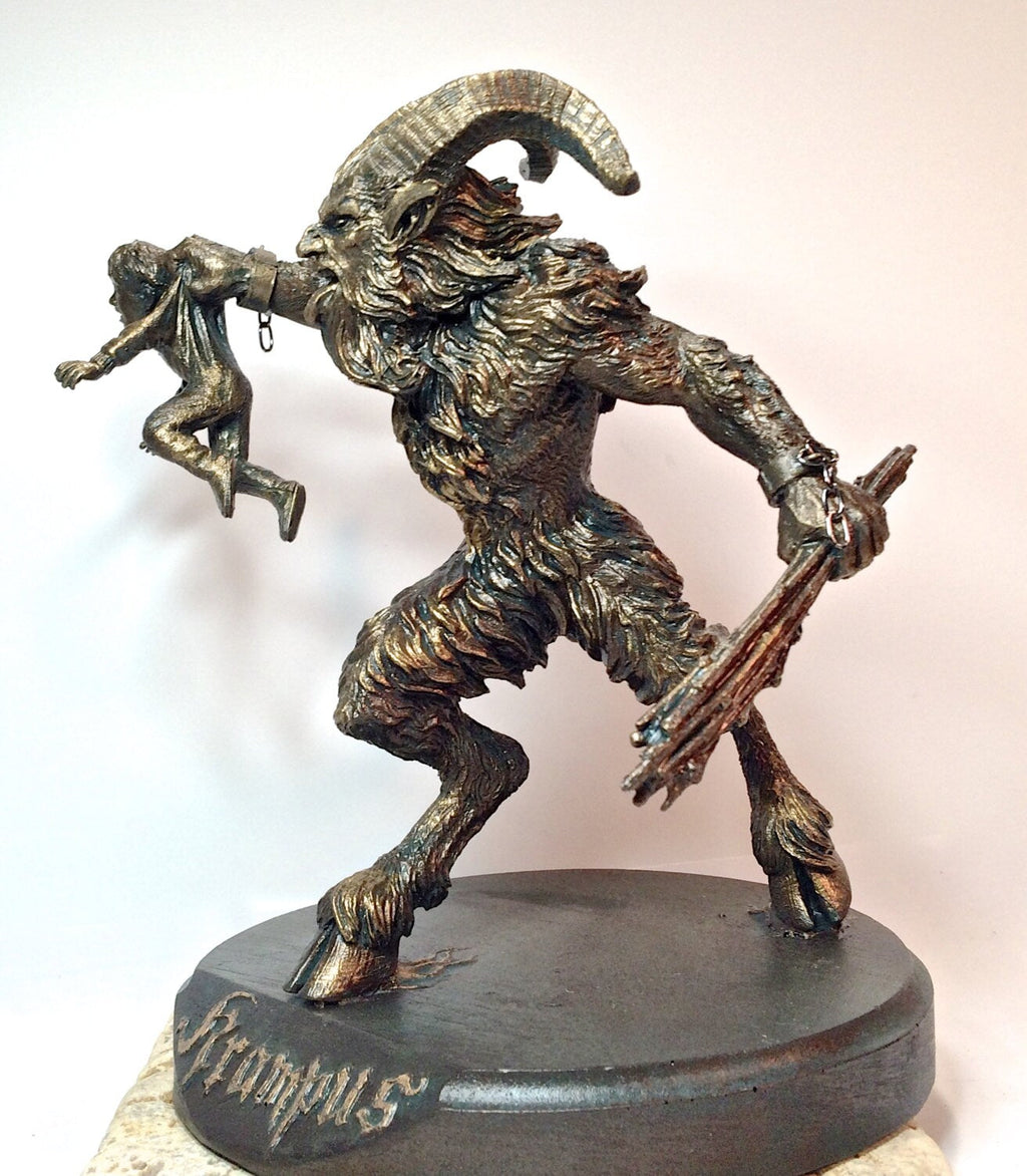 Krampus III Statue, Hand Painted Resin Sculpture, Bronze Finish |Mythical Creature Figurine |Dark Christmas Demon, Gothic Folklore Decor