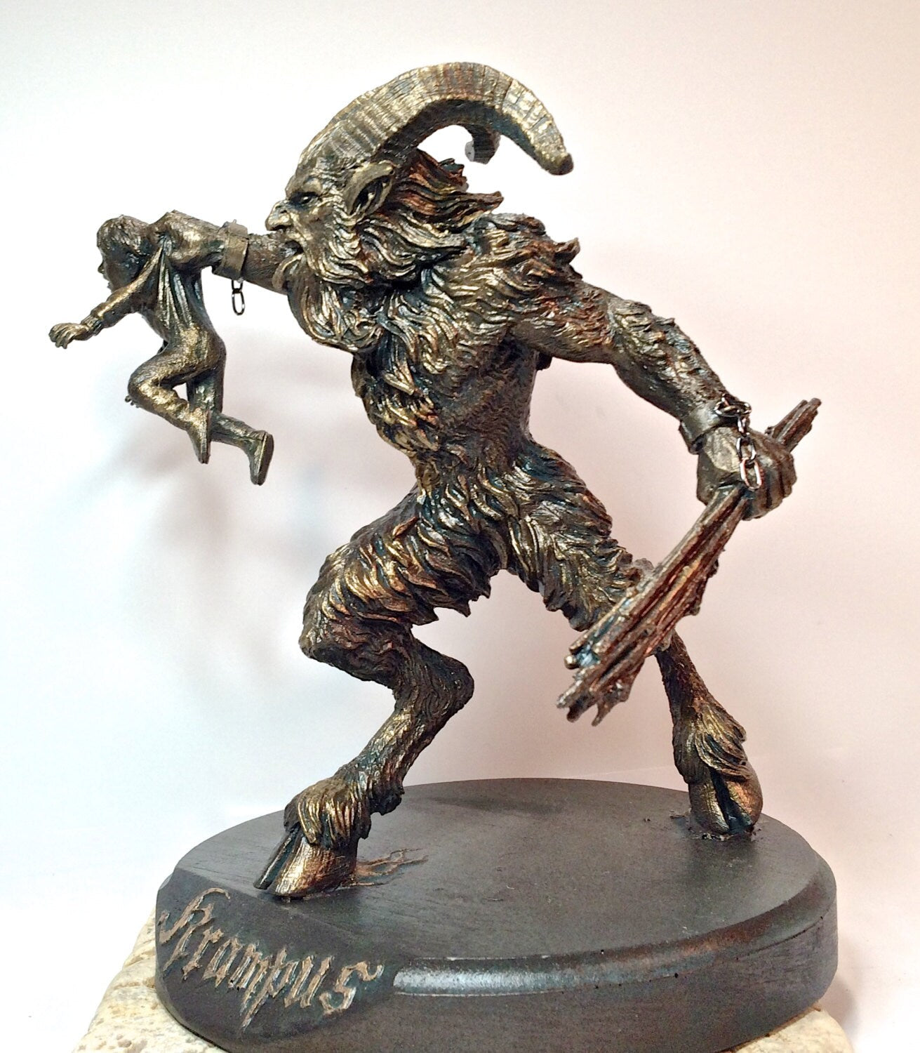 Krampus III Statue, Hand Painted Resin Sculpture, Bronze Finish |Mythical Creature Figurine |Dark Christmas Demon, Gothic Folklore Decor