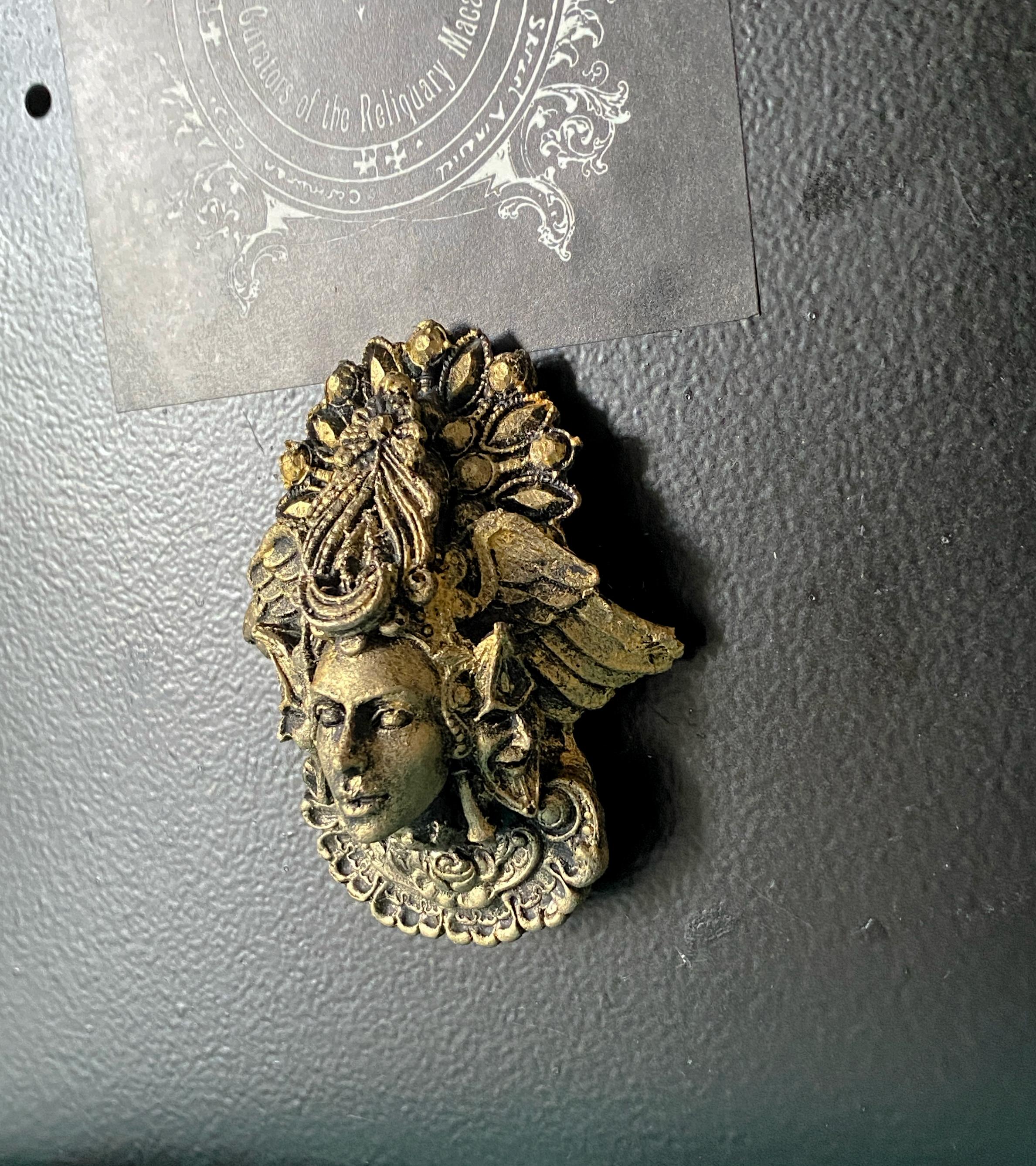 Hecate Goddess Magnet, Hand Painted Resin Sculpture | Mythic Fantasy Decor | Hecate Magnet for Fantasy and Gothic Decor