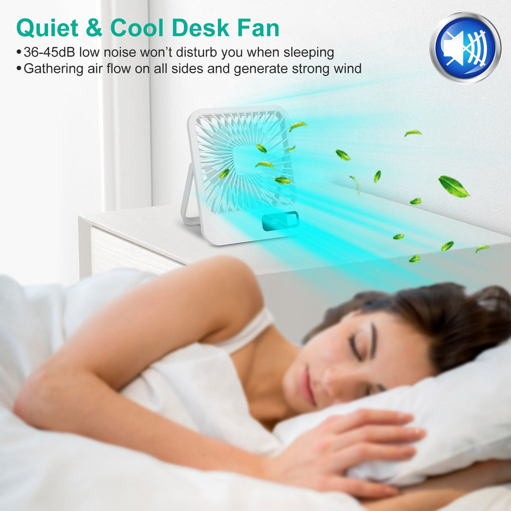 Portable Desk Fan USB Rechargeable Table Cooling Fan Quiet 5 Blades Desktop Fan with 3 Speeds Ajustment for Bedroom Office