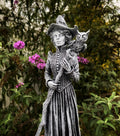 Victorian Witch Statue, Hand Painted Resin Sculpture | Gothic Victorian Folklore Figurine | Pagan Witch with Familiars Spooky Home Decor