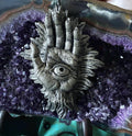Hand of Protection Relic, Hamsa Ornament, Hand Painted Resin Sculpture |Occult Folklore Figurine | Evil Eye Pagan Ornament for Holiday Decor