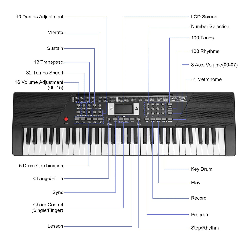 61 Keys Digital Music Keyboard Electric Piano Electronic Musical Instrument Kids Learning Keyboard with Microphone for 3-12 Year Old Kids Girls Boys