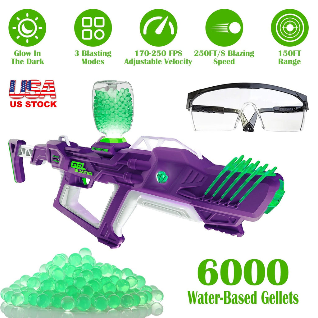 [Not Allowed to Sell on Amazon] Gel Blaster Starfire XL Glow-in-The-Dark Blaster Toy Gun High Performance Splat Gun Toy with 6000 Gellets 170-250 FPS
