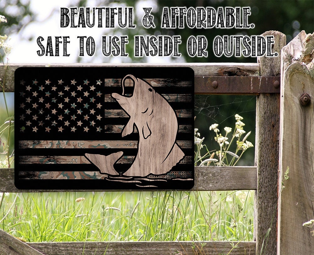 Camouflage American Flag Fishing - Metal Sign
