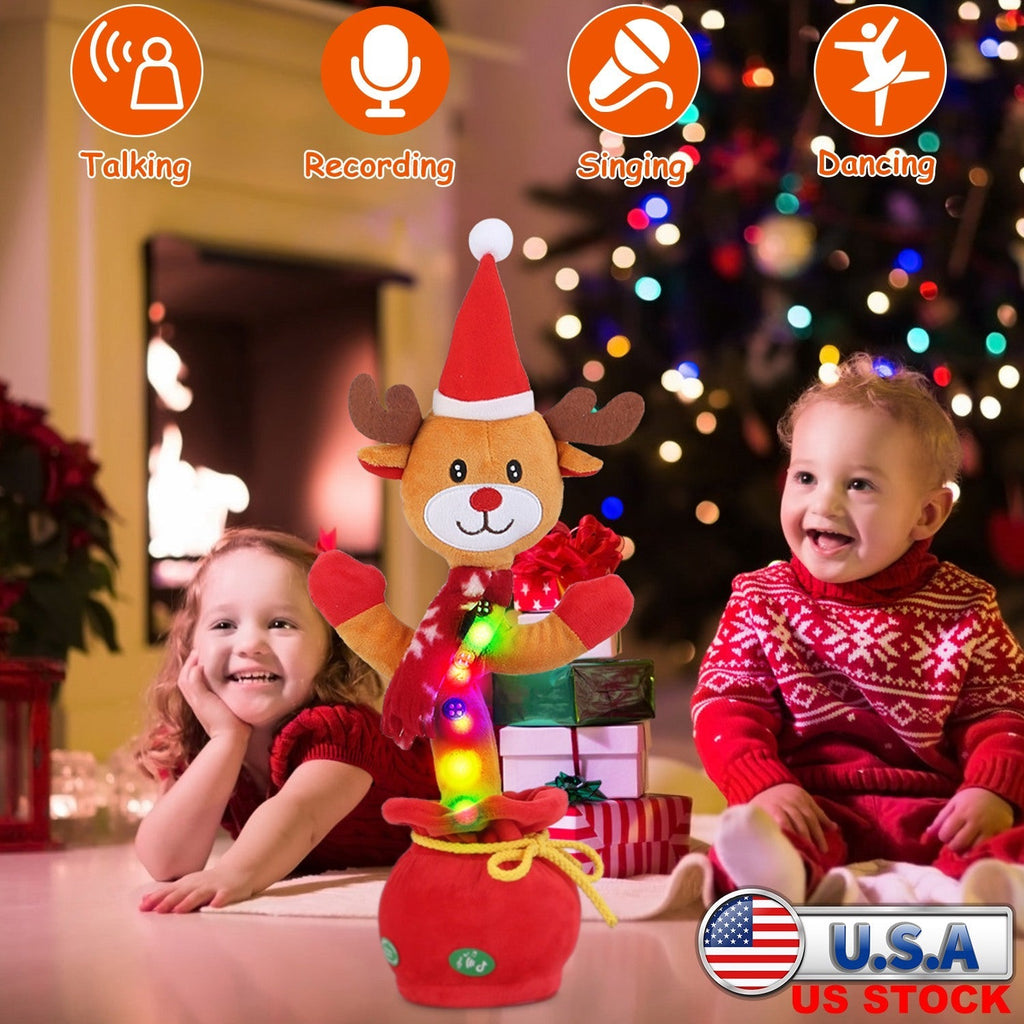 Kid Electric Dance Toy Christmas Elk Snowman Senior Penguin Plush Toy Interactive Sing Song Whirling Mimicking Recording Light up Toy