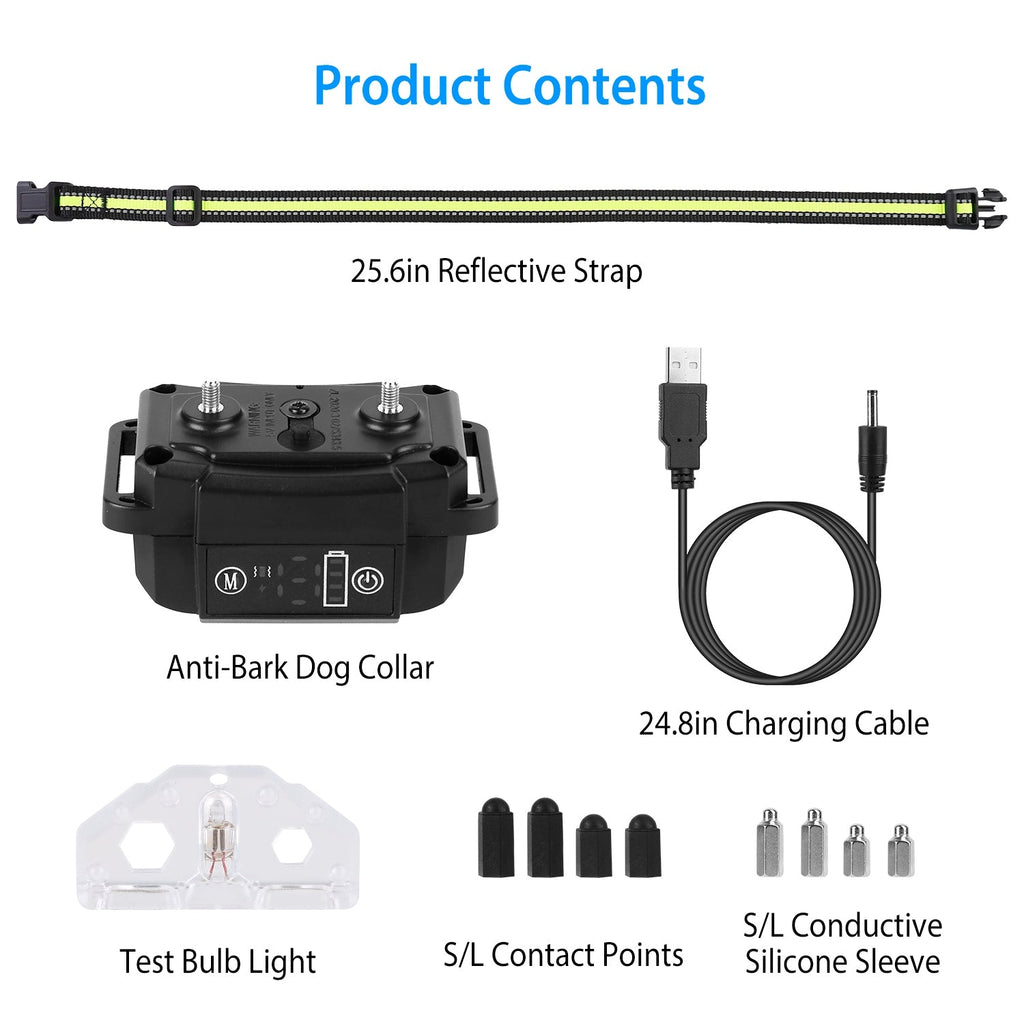 Dog Bark Collar Rechargeable Waterproof Beep Vibration Static Stimulation Bark Stopper Automatic Identification Collar with 6 Intensity Dual Modes
