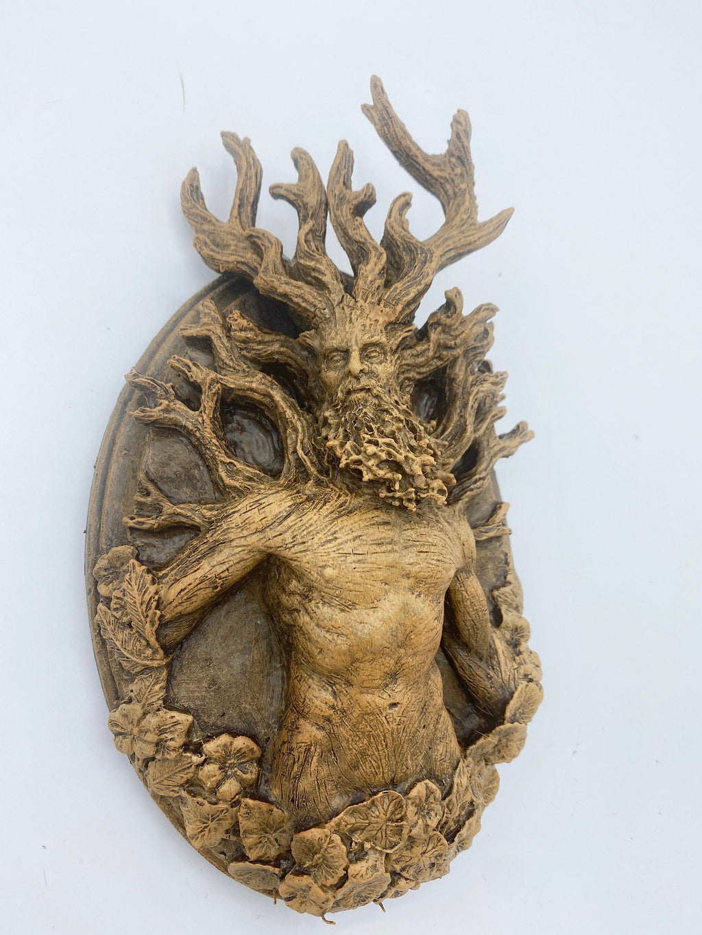 Green Man/ Cernunnos Wall Plaque, Hand Painted Resin Sculpture | Mythic Forest Creature Wall Art |Woodland Ent Wall Plaque for Nature Lovers