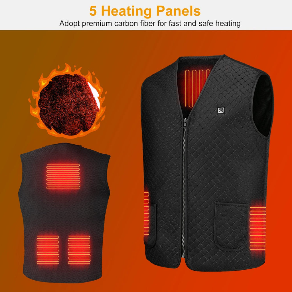 Heat Jacket Vest 3 Heating Gear Adjustable USB Heated Vest Warm Heat Coat Vest w/ 5 Heating Zones For Men Women Winter Outdoor Activity