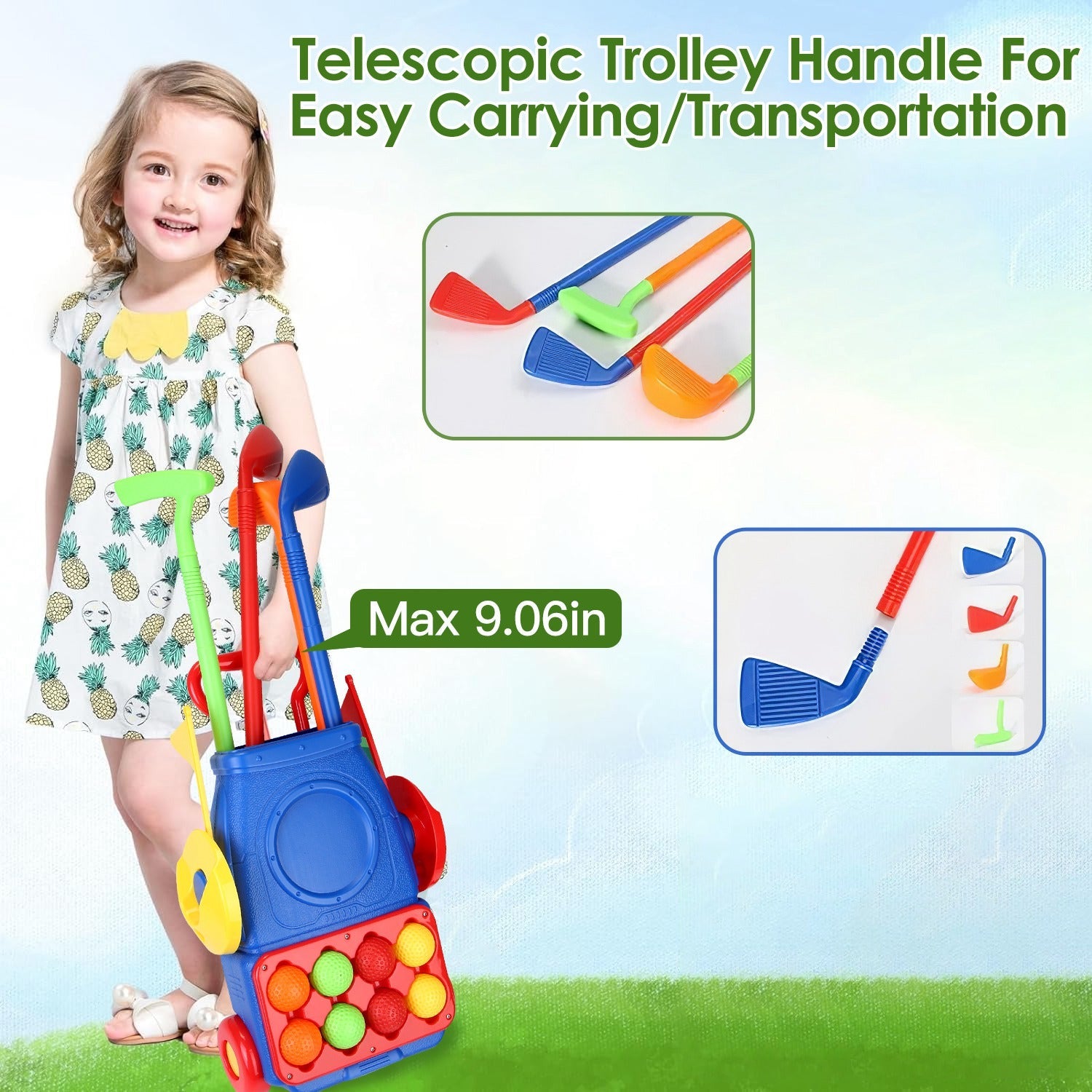 Toddler Golf Clubs Set Kids Golf Kits Toddler Golf Ball Game Play Set Golf Game with 4 Golf Sticks 8 Golf Balls 2 Golf Holes 1 Golf Mat for 3-6 Year O