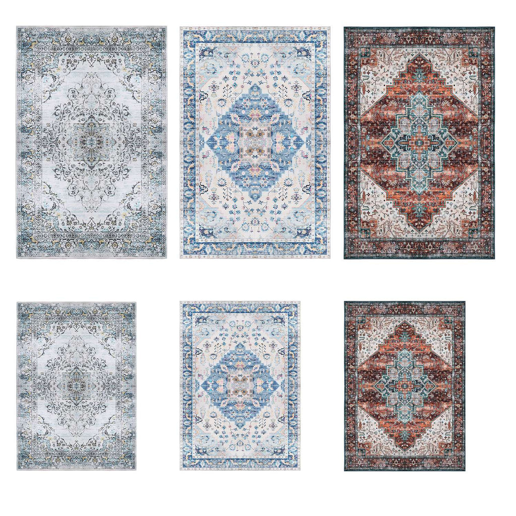 6x9FT VintageÊArea Rug Modern Non Slip Carpet Boho Low Pile Soft Rug Waterproof Machine Washable Rug for Living Room BedroomÊKitchen Dining Room Under