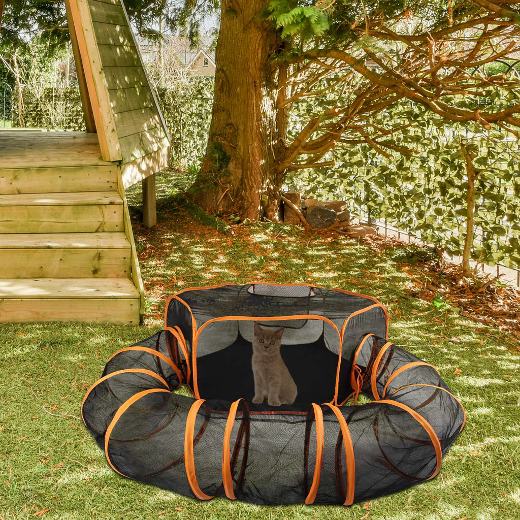 2 In 1 Foldable Pet Play Tent with Tunnel Pet Cage Tent Pet Enclosures Playground Indoor Outdoor with Carry Bag for Dog Cat Rabbit