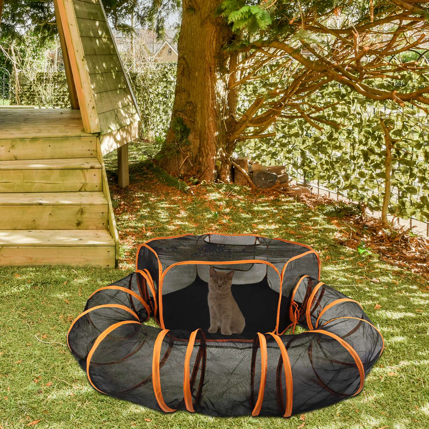 2 In 1 Foldable Pet Play Tent with Tunnel Pet Cage Tent Pet Enclosures Playground Indoor Outdoor with Carry Bag for Dog Cat Rabbit