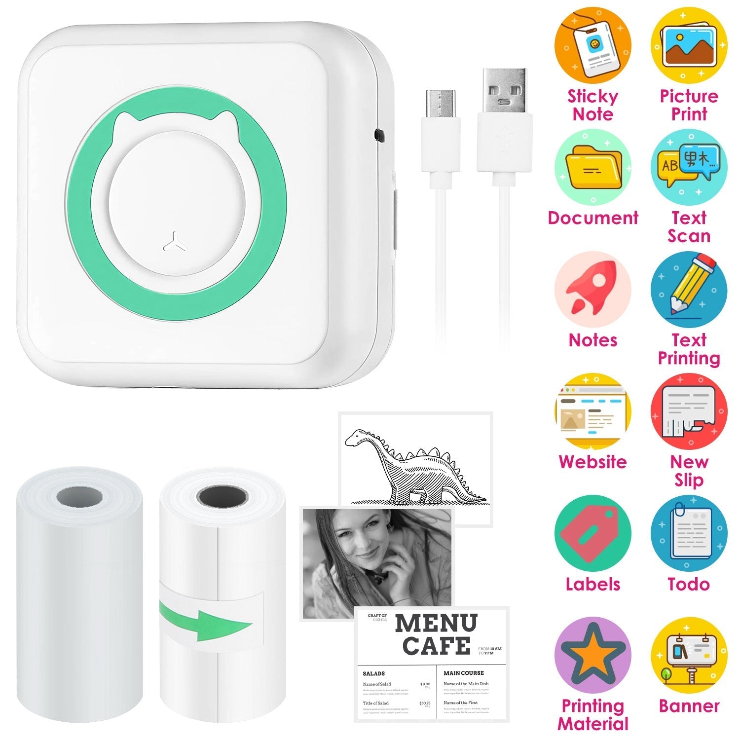 Pocket Wireless Thermal Printer Portable Mini Sticker Maker Machine Rechargeable Inkless Photo PrinterÊfor Printing Label Journal Study Notes Memo Pho