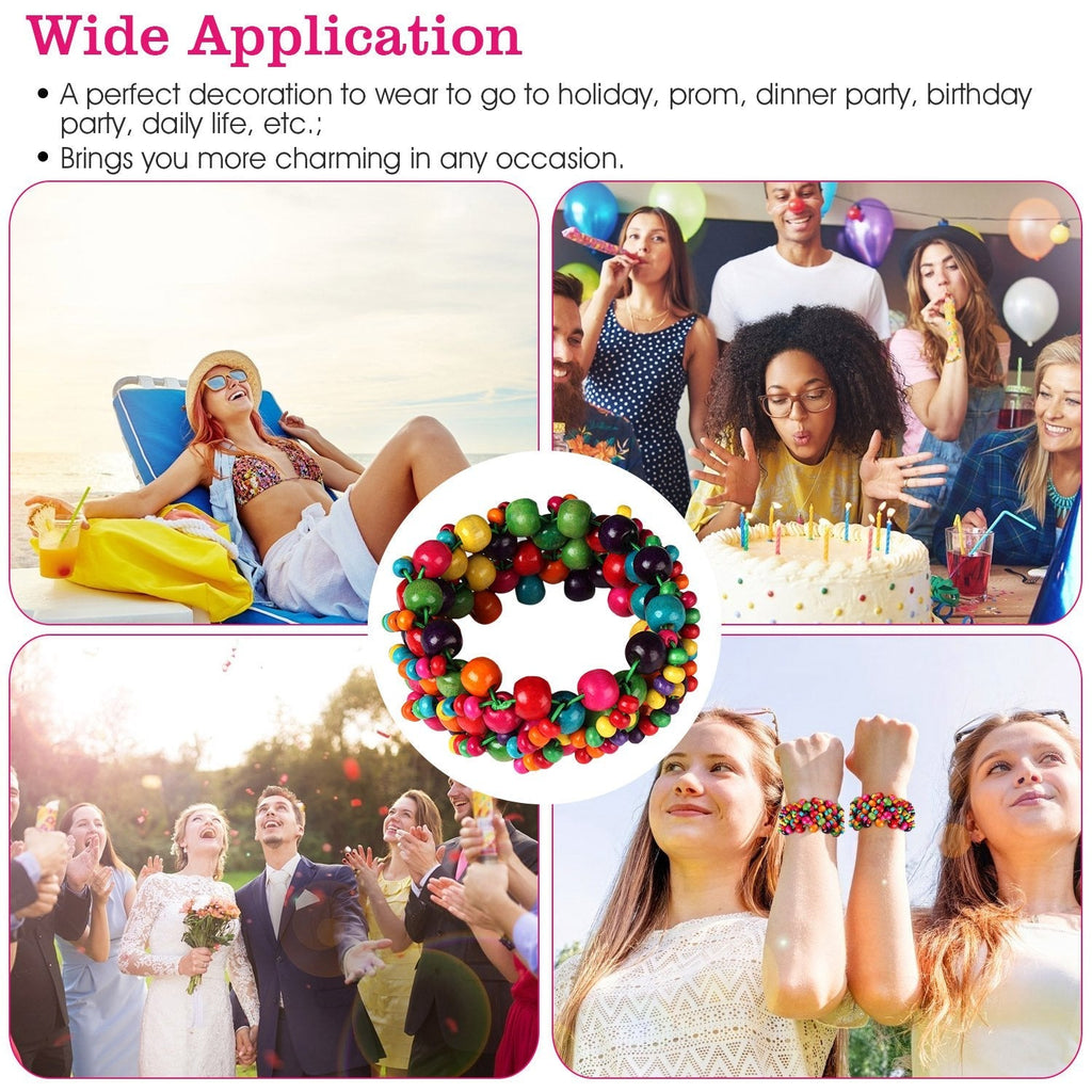 Multi-Color Wooden Beaded Stretchy Bracelet Colorful Exotic Style Elastic Bracelets For Women Girls Children