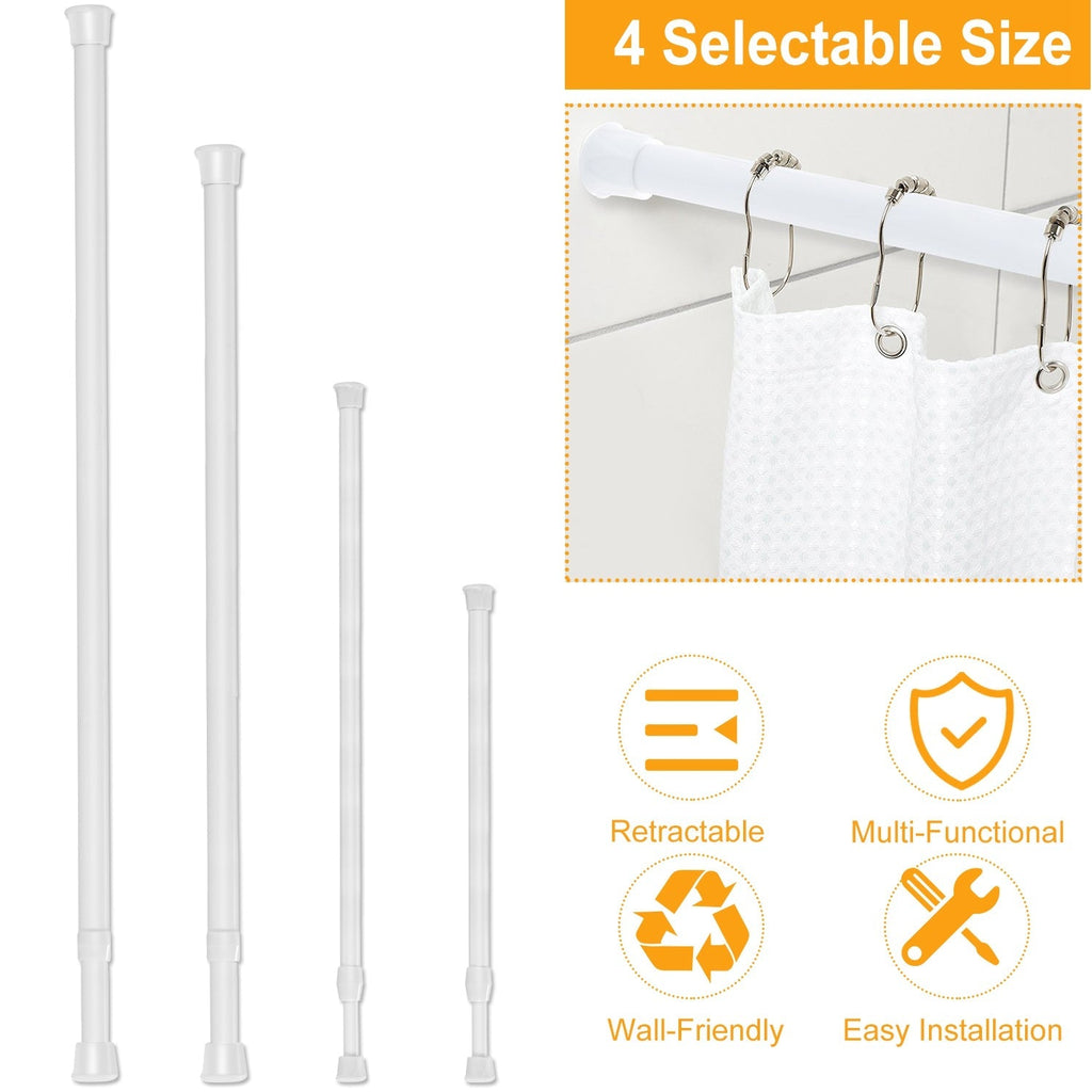 Tension Curtain Rod Spring Load Adjustable Curtain Pole Heavy-Duty Steel 4 Sizes for Bathroom Wardrobe Kitchen Balcony