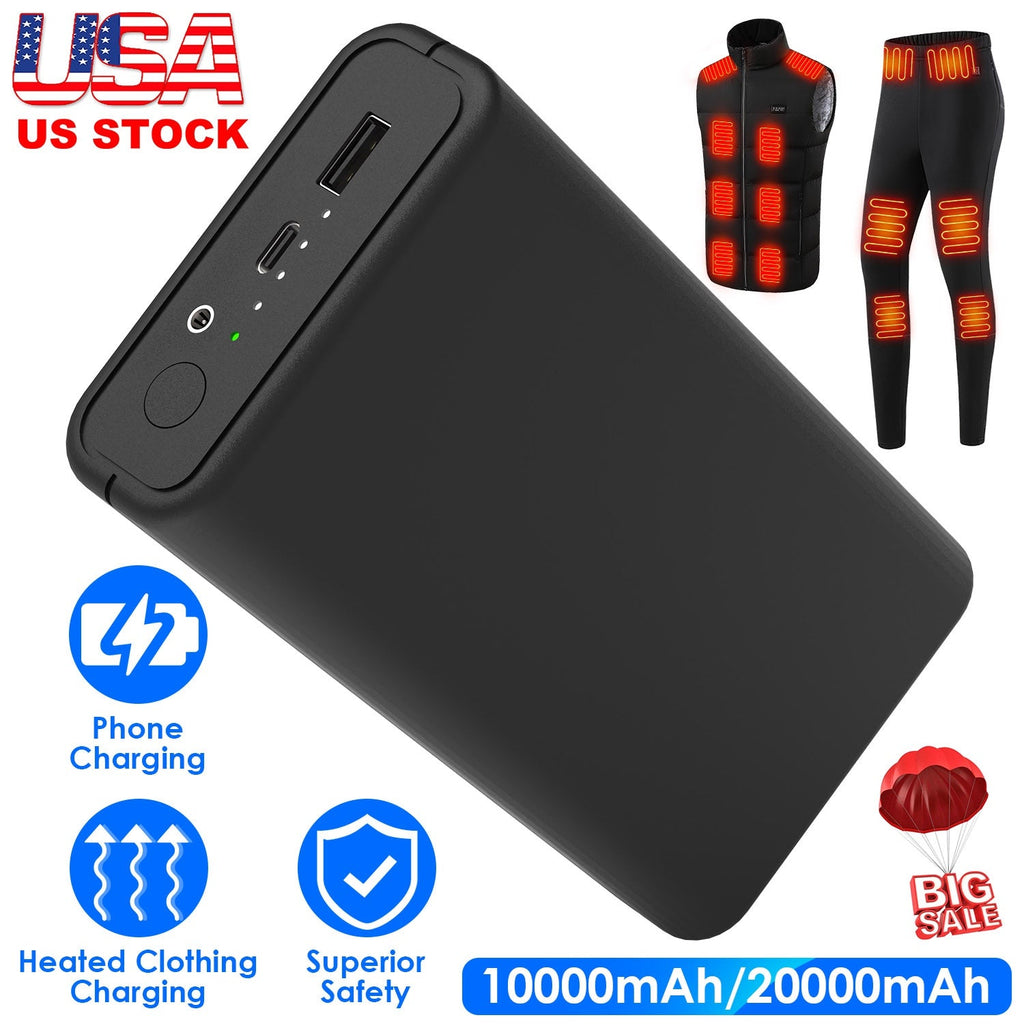 20000mAh 5V 2A Power Bank for Heated Jackets Vests Pants Gloves Scarves DC 7.4V 2A Heated Clothing Replacement Battery Pack for Men Women