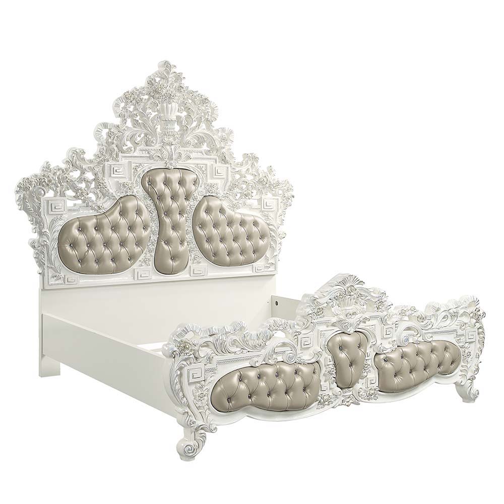 Vanaheim - Eastern King Bed - Beige Synthetic Leather & Antique White