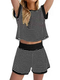 Striped Chic: Plus Size Top & Shorts Set