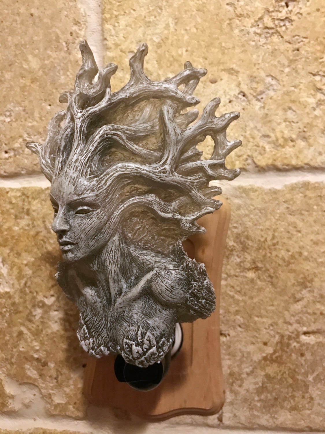Dryad Nightlight, Hand Painted Resin Sculpture | Medieval Gothic Night Light |  Dryad Tree Spirit Lighting for Gothic Fantasy Home Decor