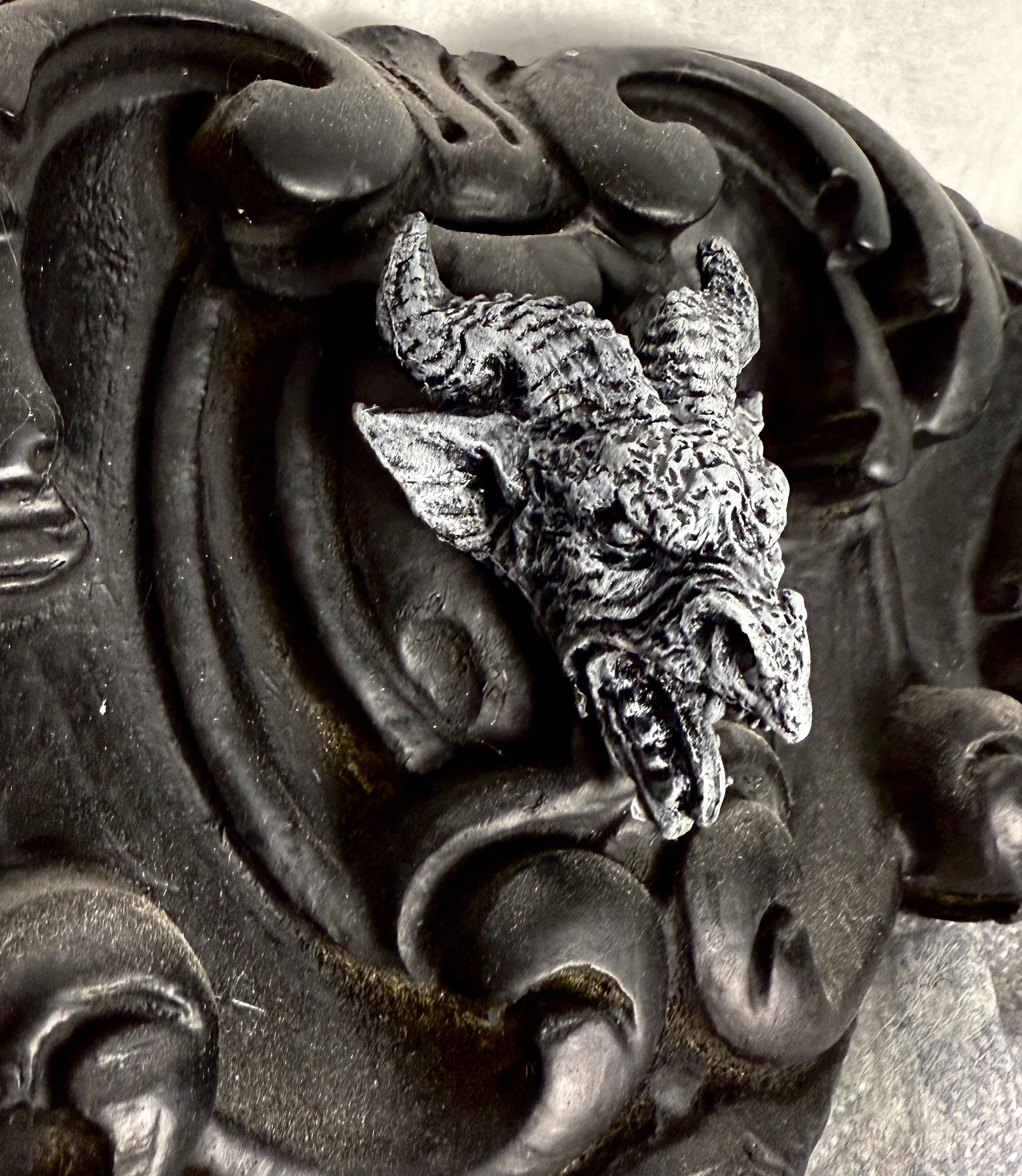 Gargoyle Magnet, Hand Painted Resin Sculpture | Gothic Fantasy Decor | Horned Demon Gargoyle Head Magnet for Fantasy and Gothic Decor