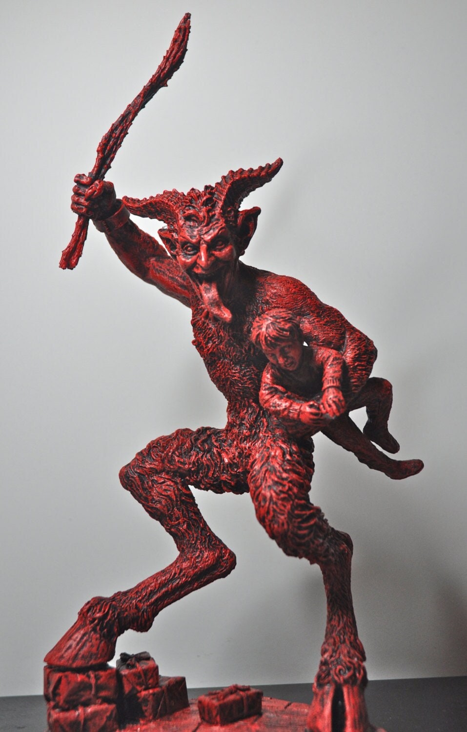 Krampus II Statue, Hand Painted Resin Red Finish | Mythical Creature Figurine | Unique Dark Christmas Demon, Gothic Folklore Decor