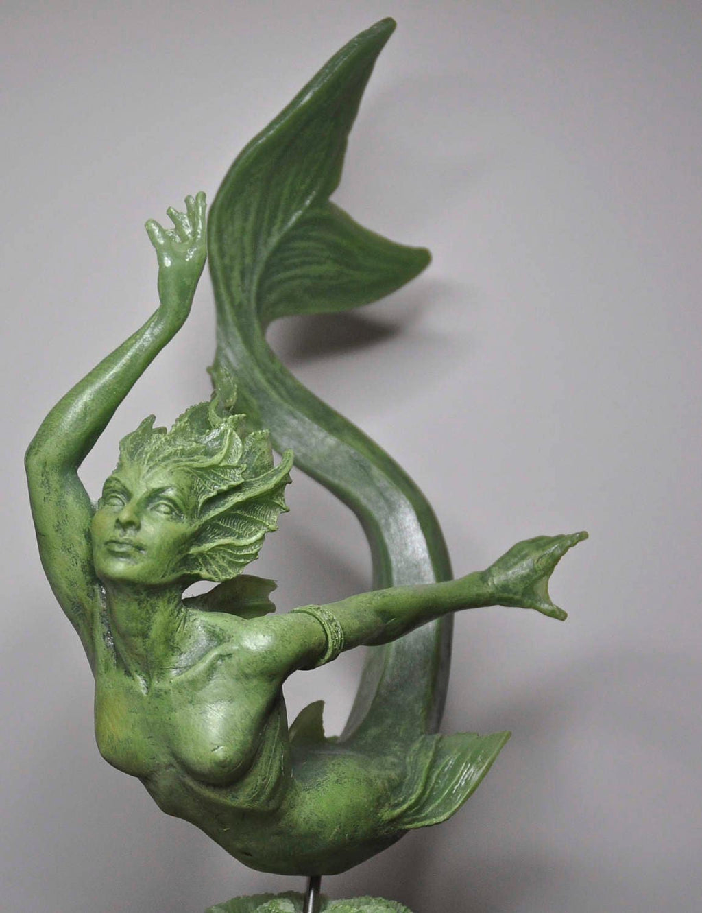 Mermaid Statue, Hand Painted Resin Sculpture, Jade Finish| Mythical Creature Figurine| Unique Legendary Mermaid Figurine Fantasy Art Decor
