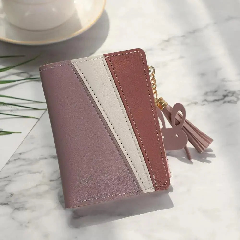 Charming Hit Color Short Tassels Wallets,Bags Zipper PU Leather, Card Holder, Pendant Coin Purse, Card Cash Clutch For Women And Girls
