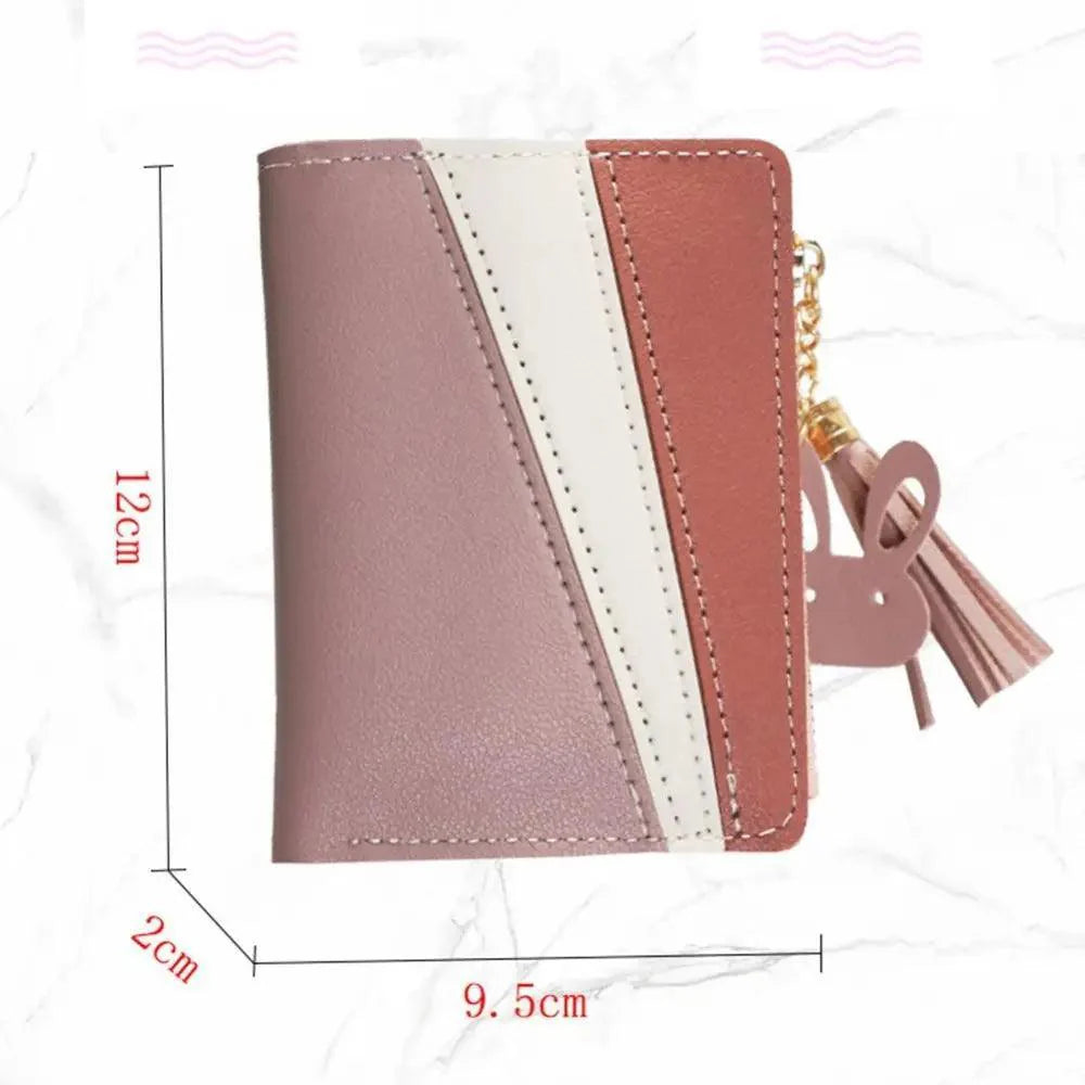 Charming Hit Color Short Tassels Wallets,Bags Zipper PU Leather, Card Holder, Pendant Coin Purse, Card Cash Clutch For Women And Girls